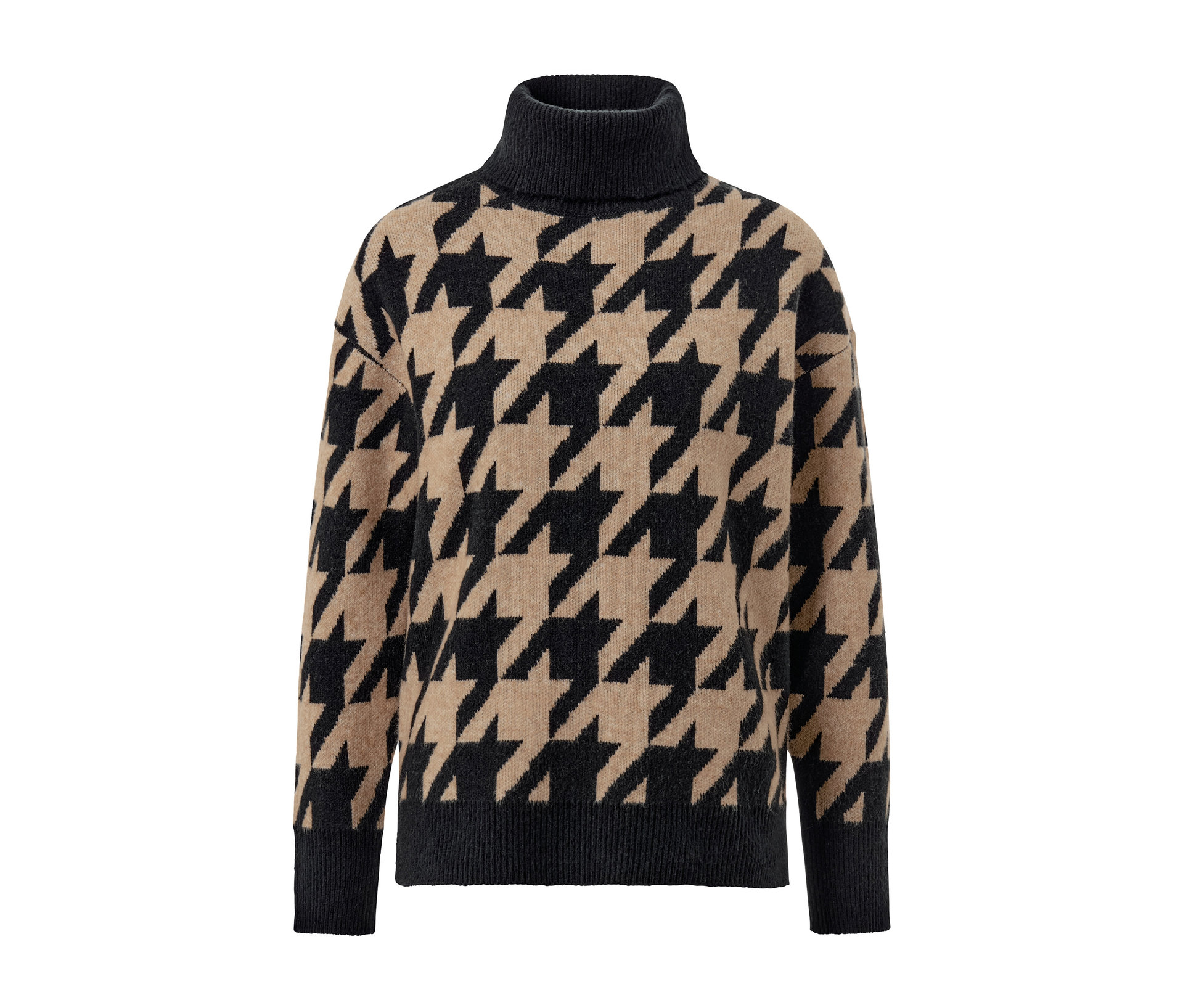 Strickpullover mit Hahnentritt-Jacquard - Damen - Gr. M - schwarz/jacquard - schwarz