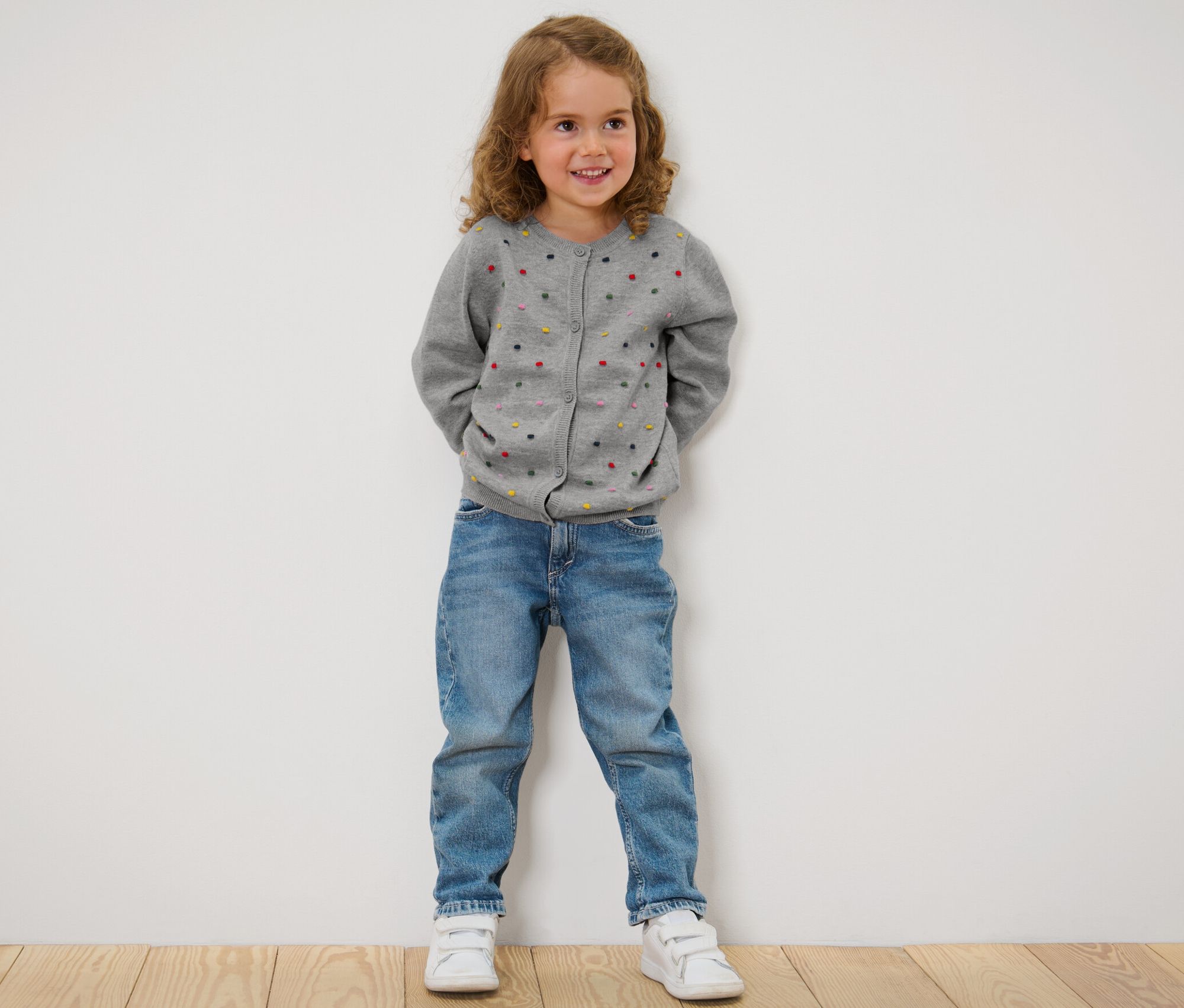 Thumbnail - Tchibo - Kinder-Strickjacke - Mädchen - Gr. 122/128 - grau/gepunktet