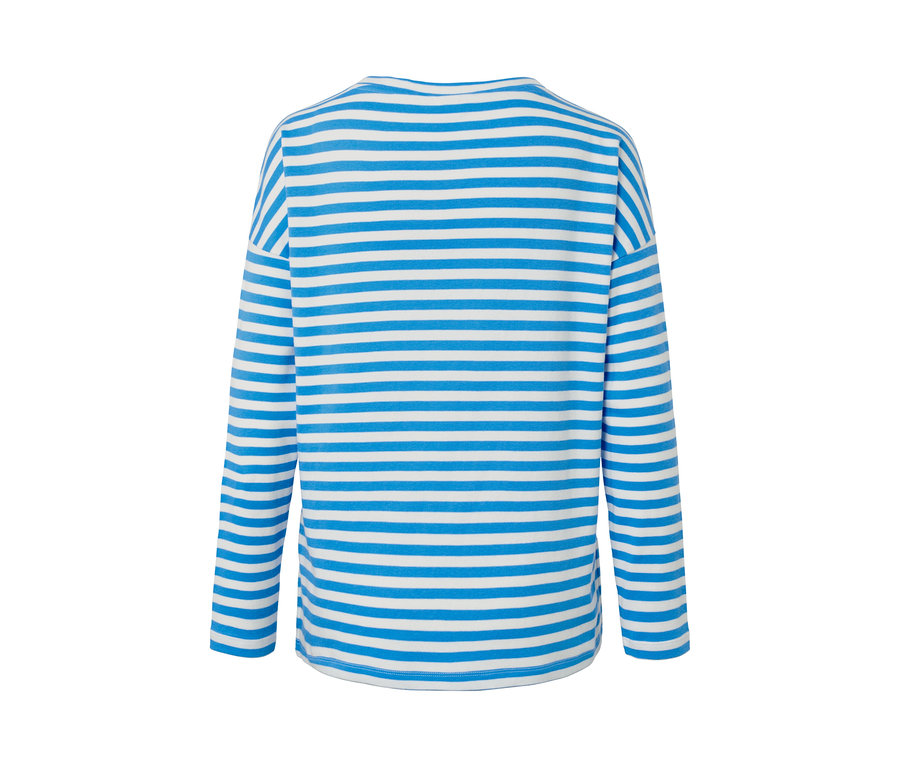 Rückansicht eines gestreiften Langarmshirts.