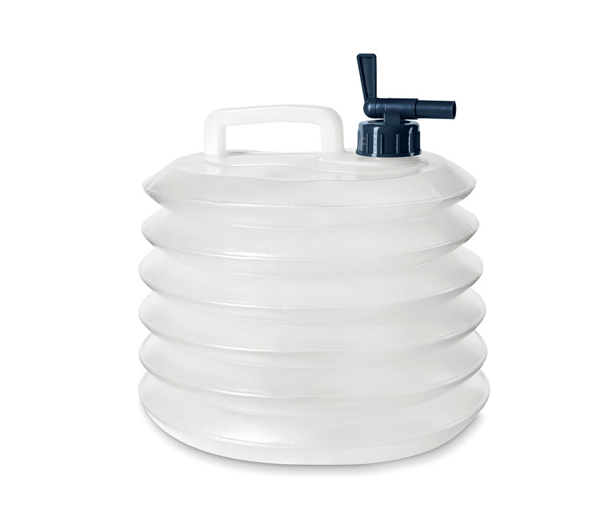Ein faltbarer Wasserkanister mit ca. 10 l Fassungsvermögen.