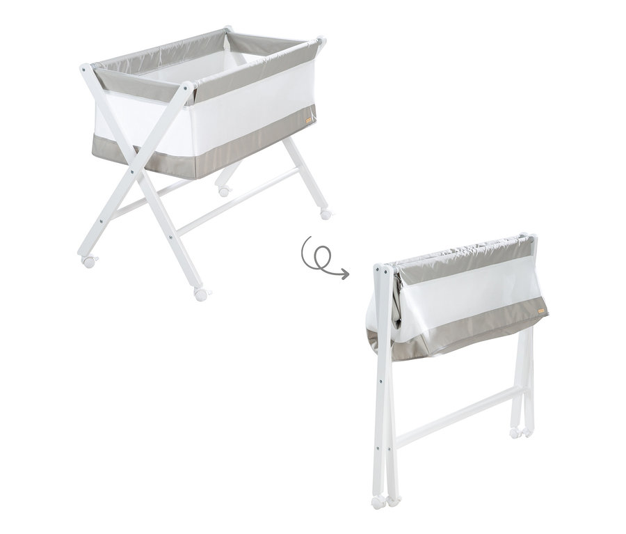 Ein roba Klappbares Stubenbett wird aufgebaut und zusammengeklappt gezeigt.