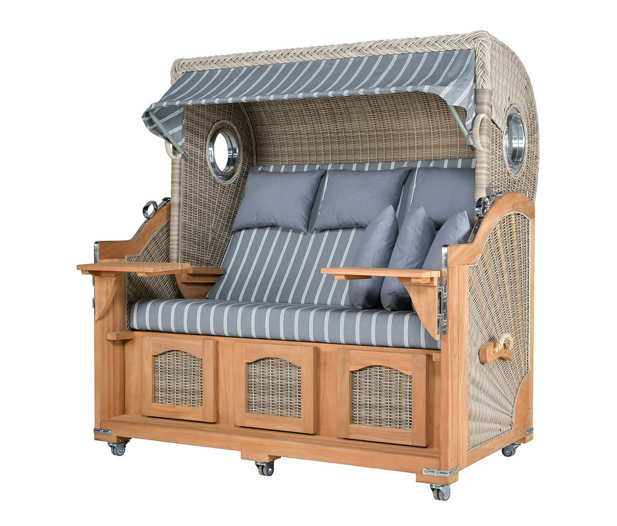 deVries Teak-Strandkorb, 3-Sitzer.
