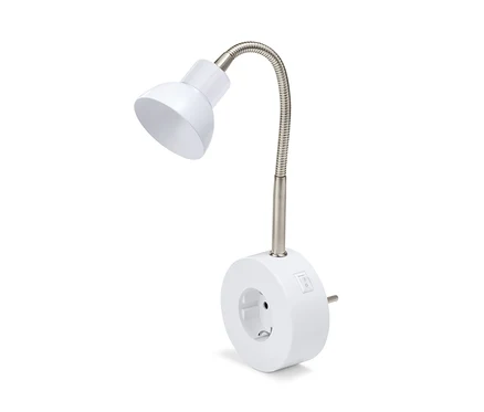 Eine weiße LED-Schwenkleuchte mit silbernem Schwanenhals.
