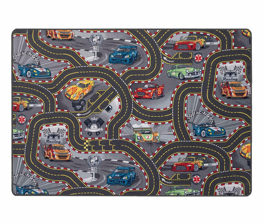 Kinderteppich »CARS«, ca. 140 x 200 cm mit Motiv einer Rennstrecke und Autos.