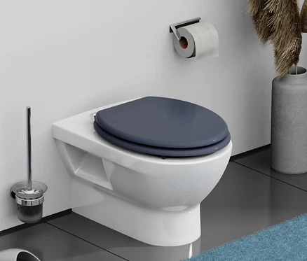 Weiße Toilette mit blauem MDF WC-Sitz, Spirit.