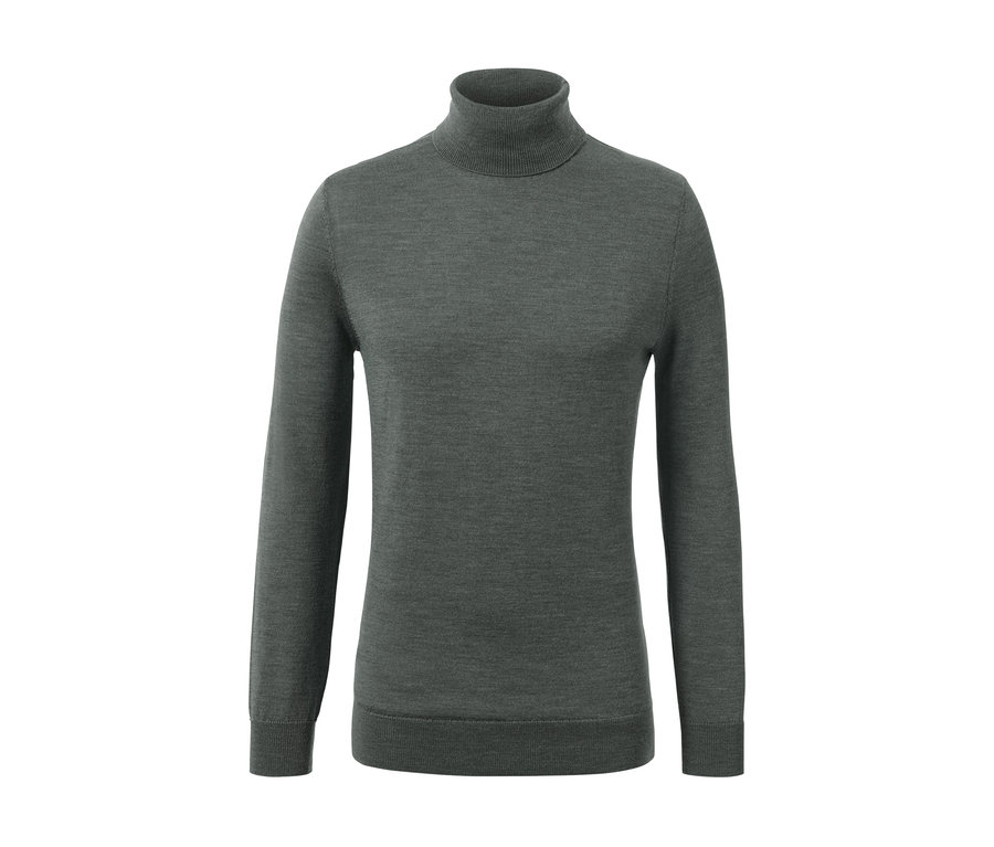 Grüner Merino-Pullover mit Rollkragen.