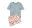 Oberteil aqua, Shorts apricot mit mehrfarbigem Blumen-Alloverprint