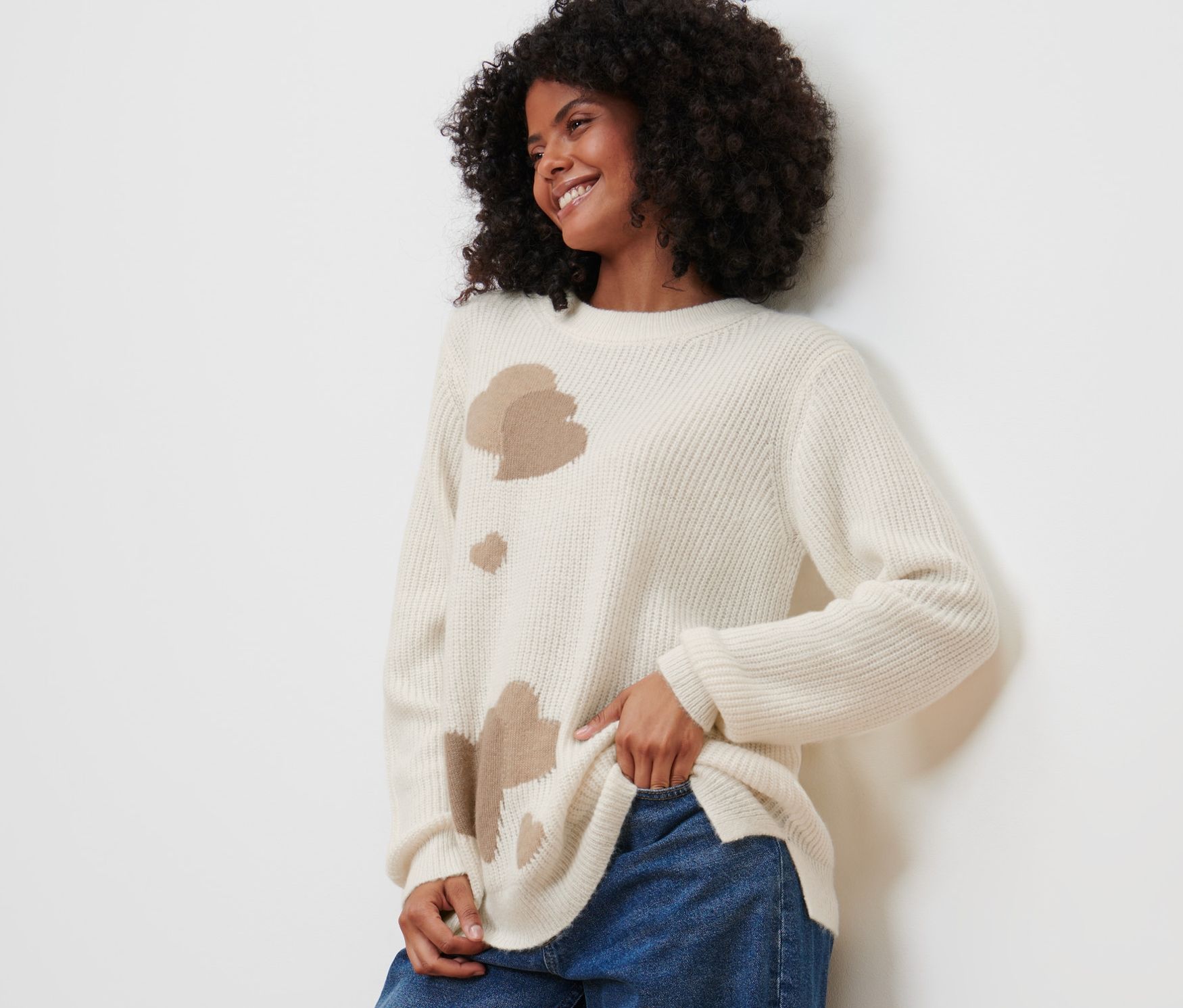 Thumbnail - Tchibo - Strickpullover mit Herz-Jacquard - Damen - Gr. XL - creme/jacquard