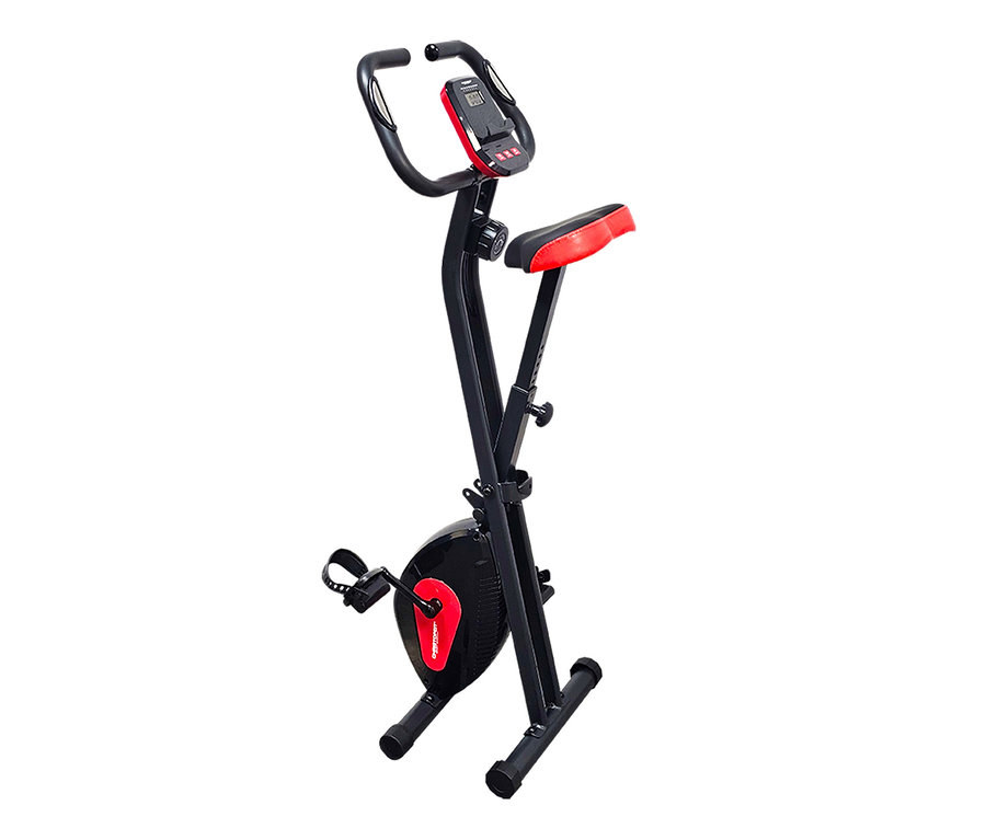 Ein schwarz-rotes X-Bike vor einem weißen Hintergrund.