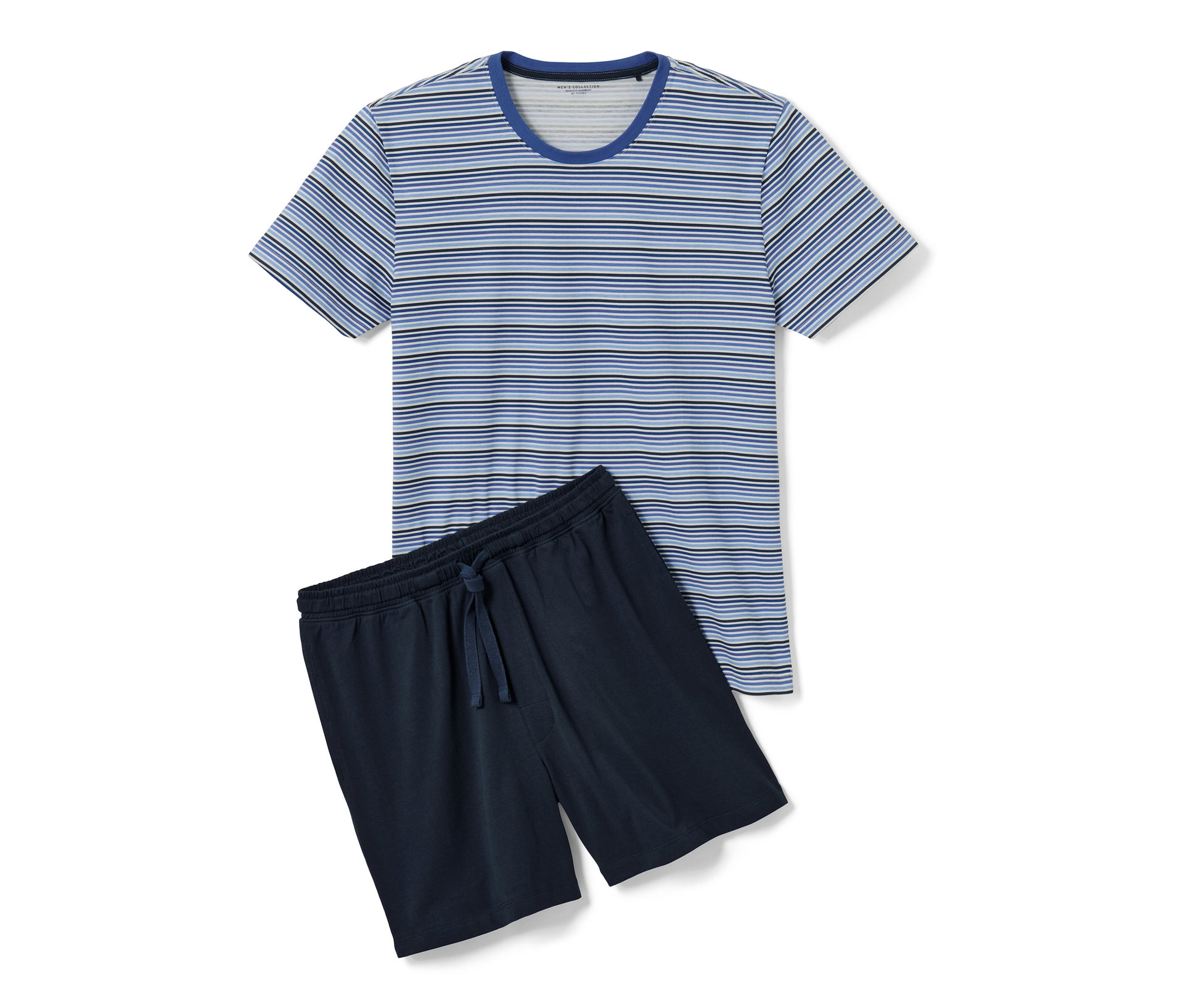 Shorty-Pyjama blau-dunkelblau - Herren - Gr. M - weiß/gestreift - weiß