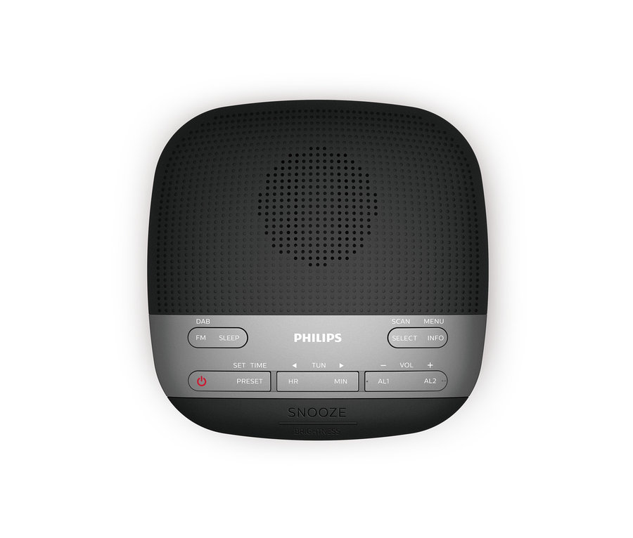 Schwarzer Philips Radiowecker »TAR3505« auf weißem Hintergrund.