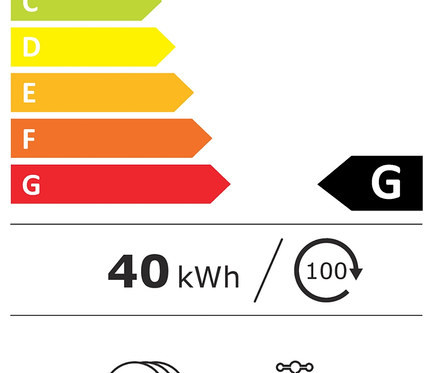 Energielabel für den Respekta Tisch- und Einbaugeschirrspüler »GSPU42«, Klasse G, 40 kWh/100 Zyklen, 5,0 L Wasserverbrauch, 58 dB.