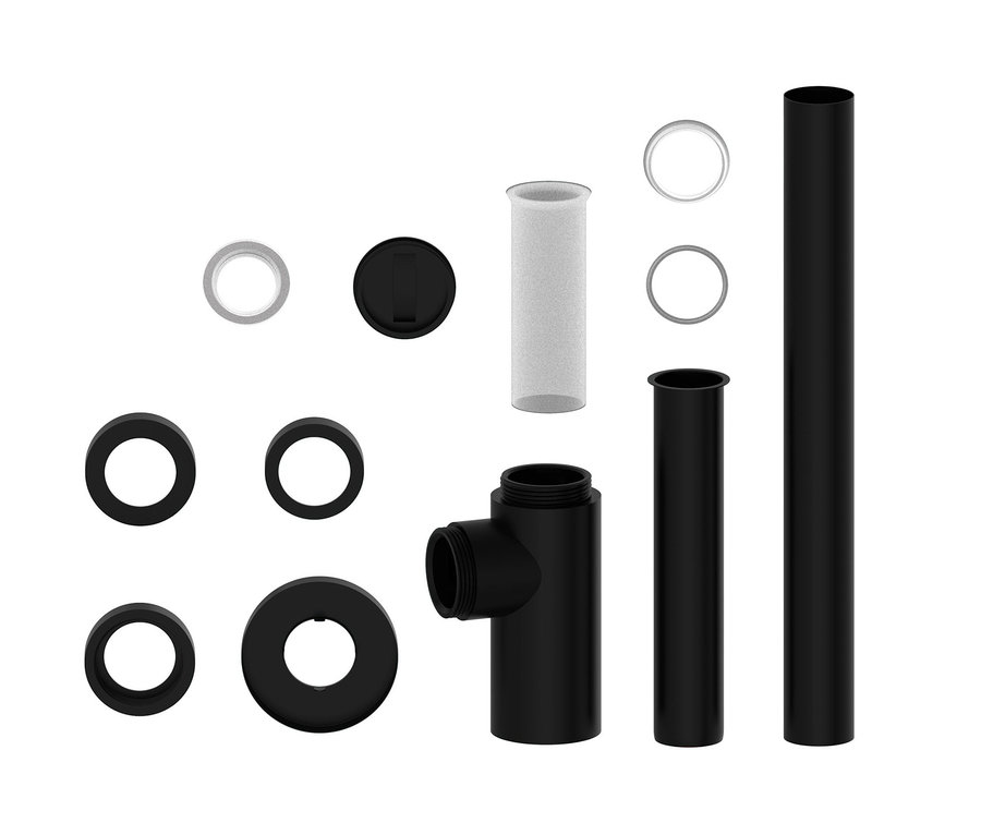 Ein zerlegter KIRCHHOFF Design-Flaschen-Siphon auf weißem Hintergrund.