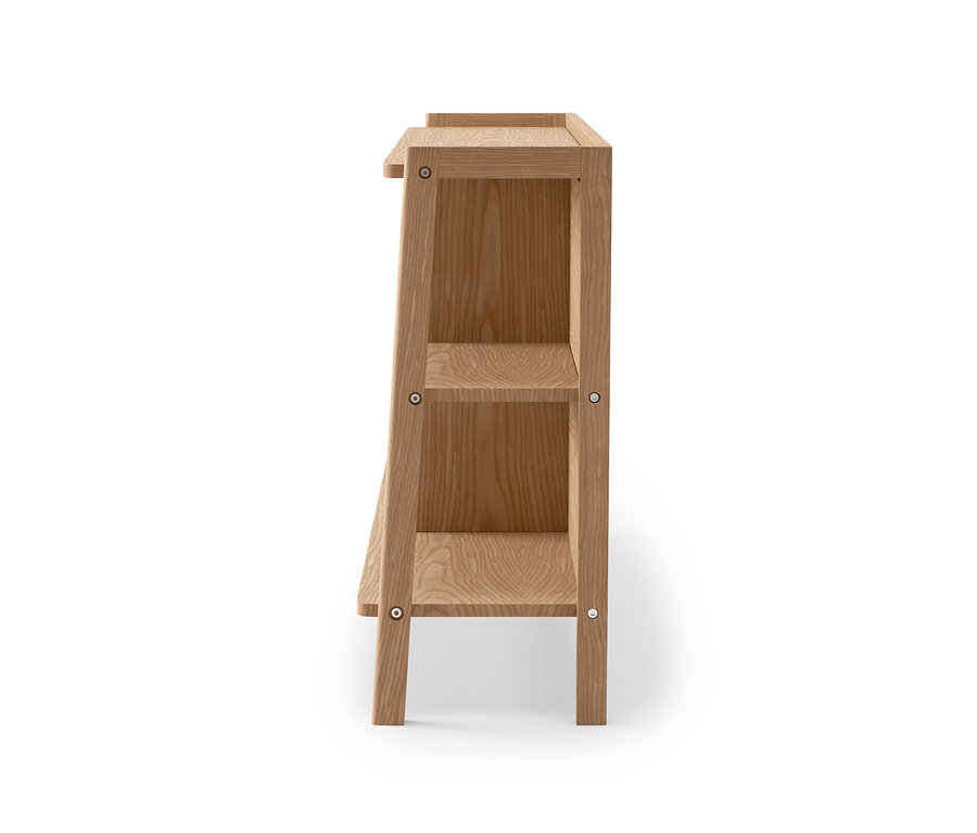 Seitenansicht eines Sideboards mit zwei Regalen.