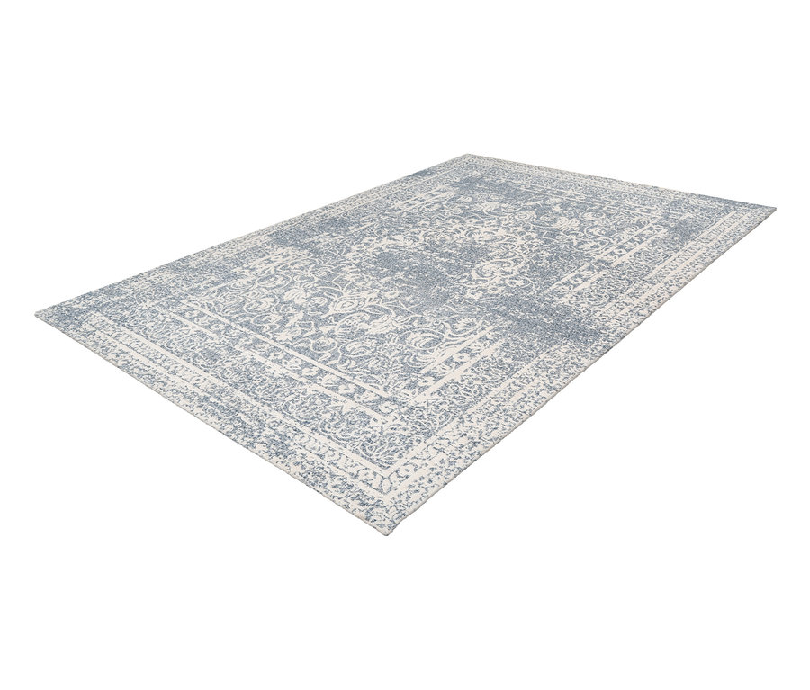 Kayoom Klassischer Jacquard-Teppich »Iglesia 400« in Hellblau mit Blumenmuster.