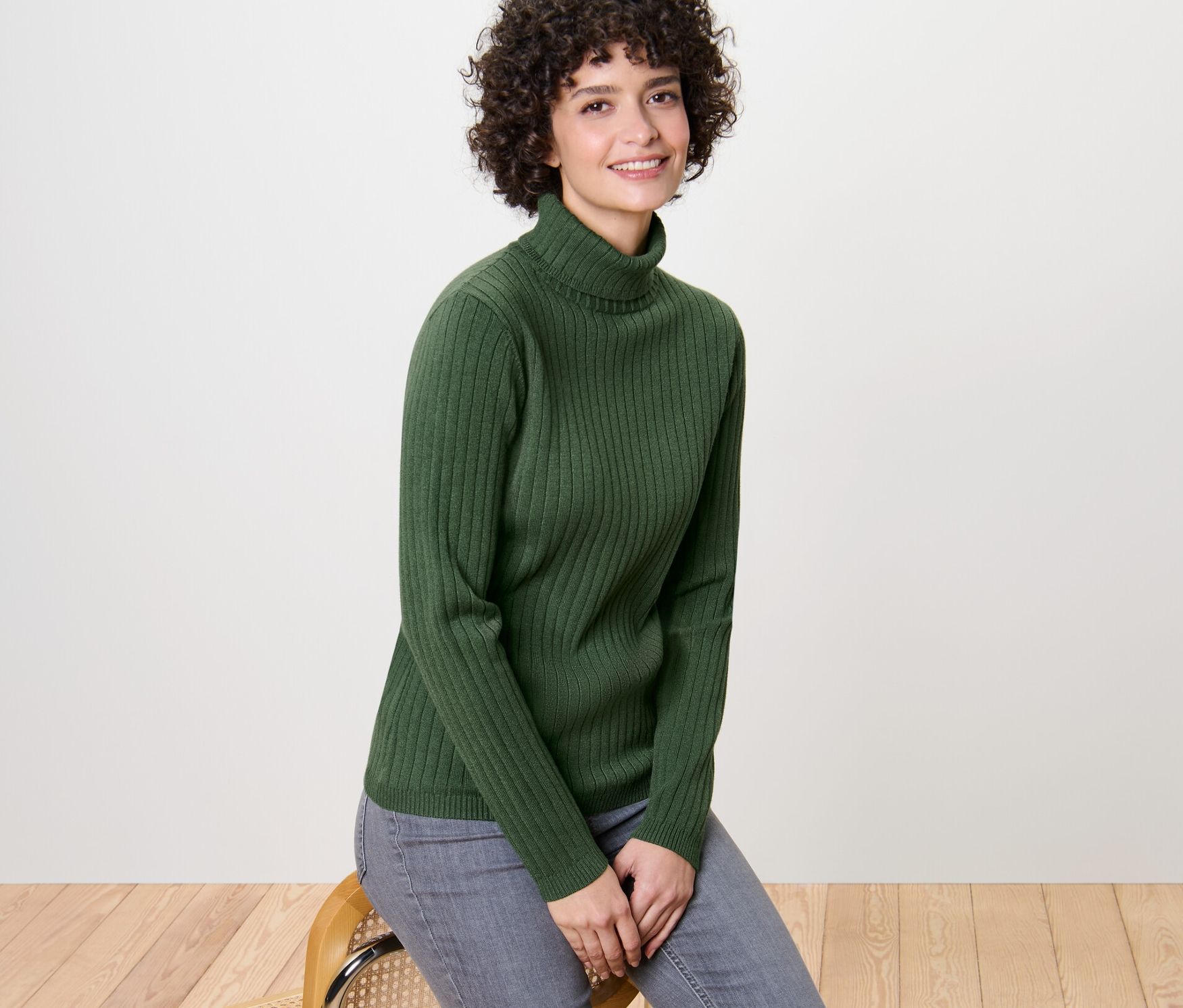 Thumbnail - Tchibo - Gerippter Rollkragenpullover - Damen - Gr. L - dunkelgrün