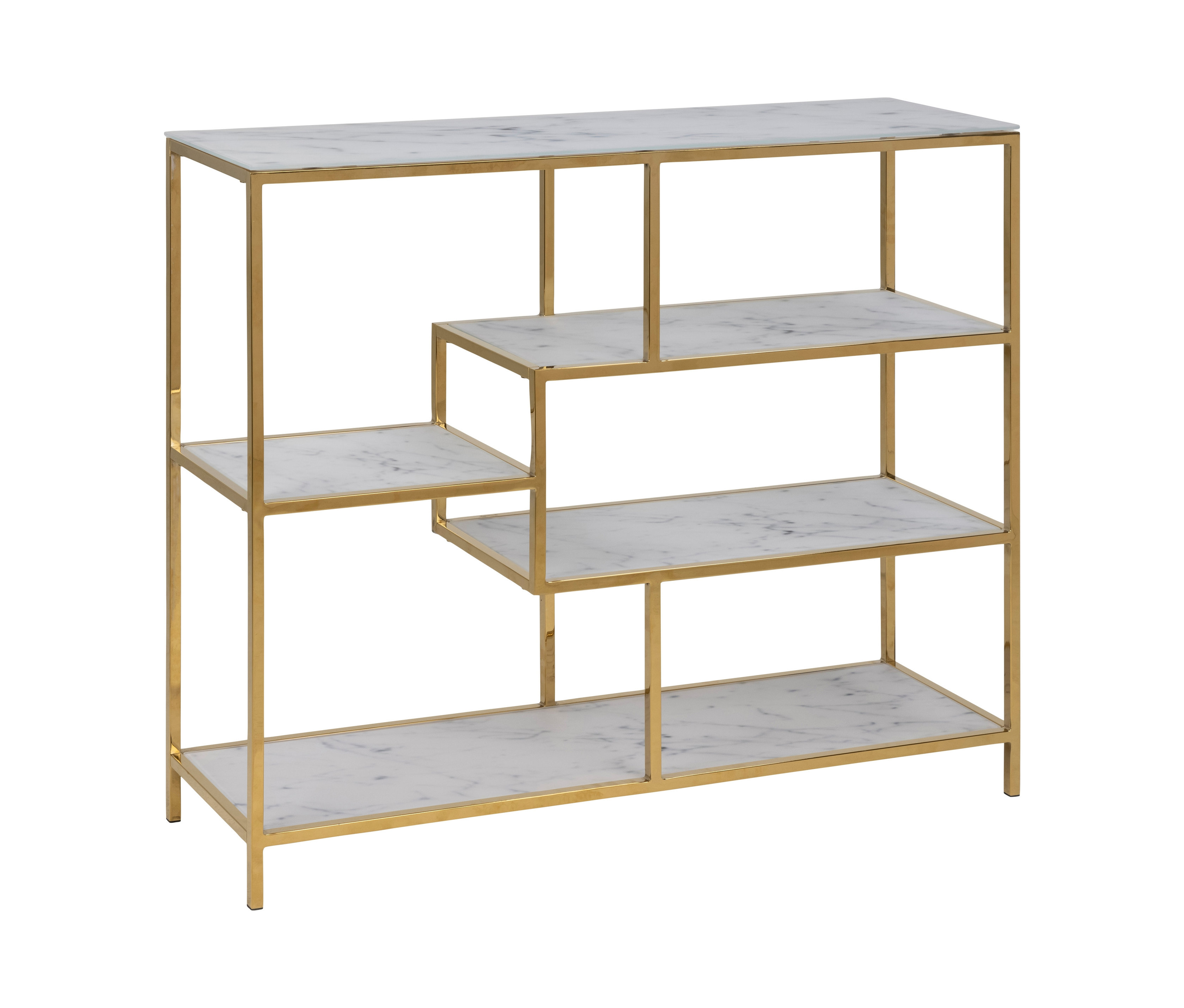 Goldenes Standregal in Marmoroptik.