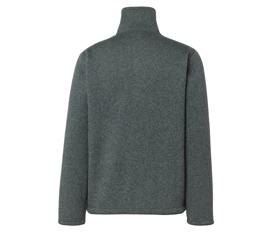 Grauer Pullover mit Reißverschluss und langen Ärmeln.