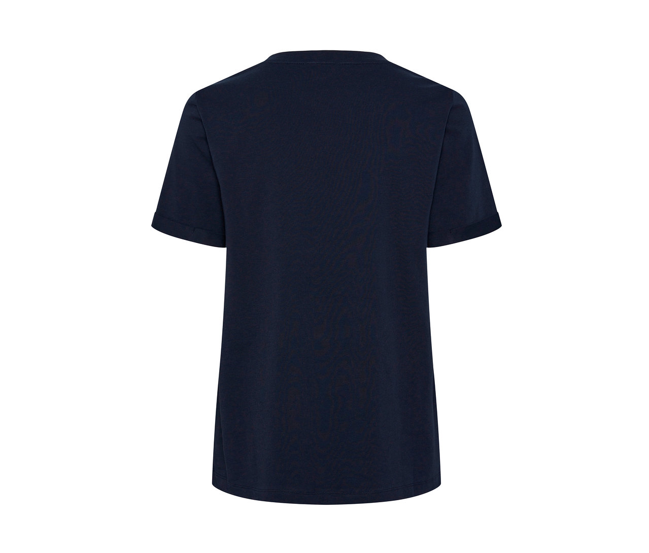 Dunkelblaues T-Shirt mit Stickerei.