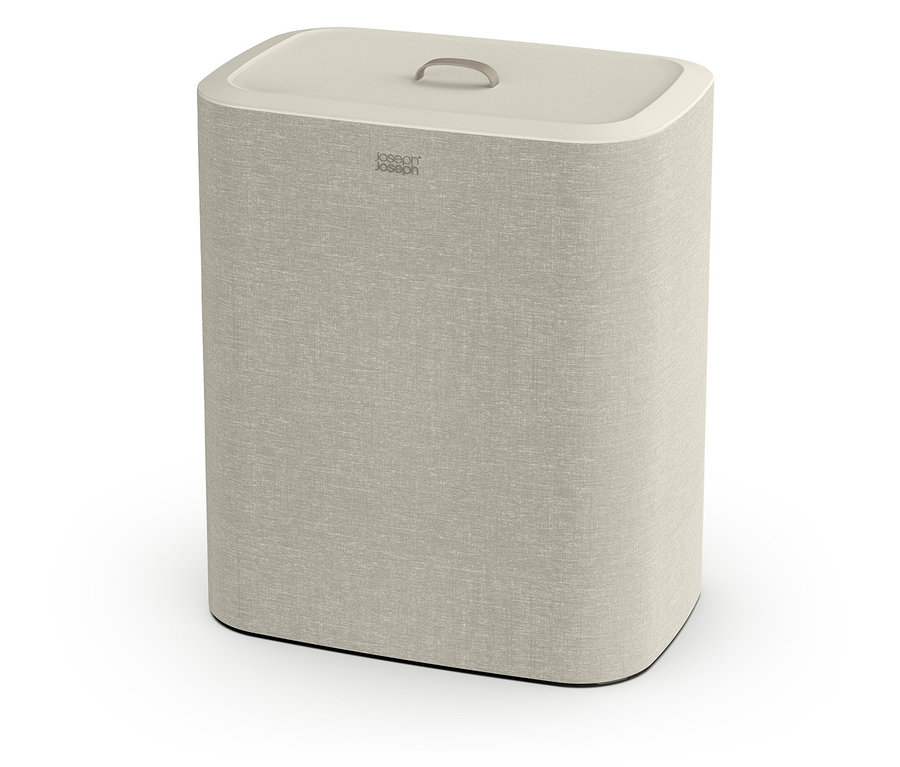 Ein beiger Joseph Joseph »Tota Trio« Wäschekorb mit 90 l Fassungsvermögen.