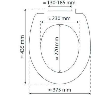 Skizze eines WC-Sitzes mit Maßangaben.