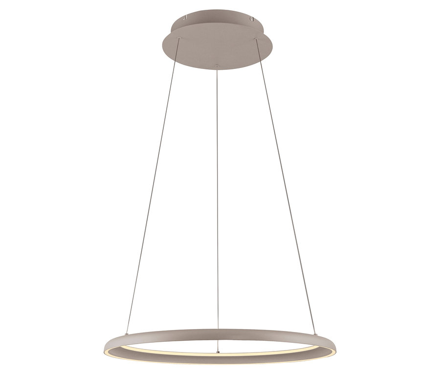 Eine kreisförmige Deckenleuchte hängt an einem Kabel.