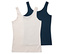 Zwei Tanktops: eines in Creme, eines in Dunkelblau.