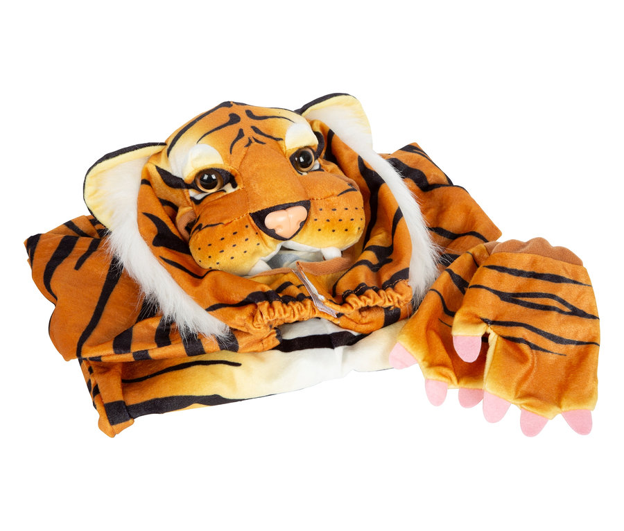 Tigerkostüm mit Kapuze und Handschuhen.