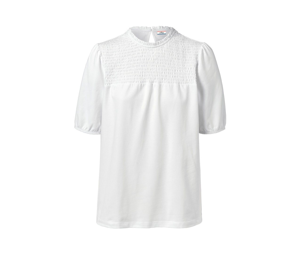 Weißes Shirt mit gesmoktem Einsatz.