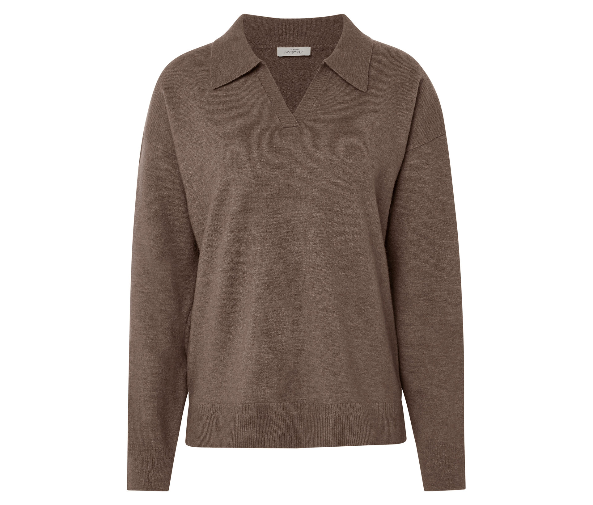 Strickpullover mit Polokragen - Damen - Gr. M - taupe - taupe