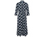 Ganzkörperansicht eines langen Hemdkleid mit geometrischem Muster in Dunkelblau und Weiß.