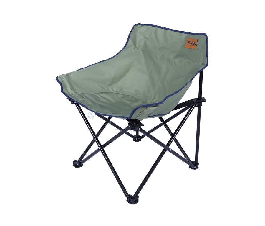 Ein grüner Tambu Camping-Faltstuhl »LAJA« mit blauer Bordüre.