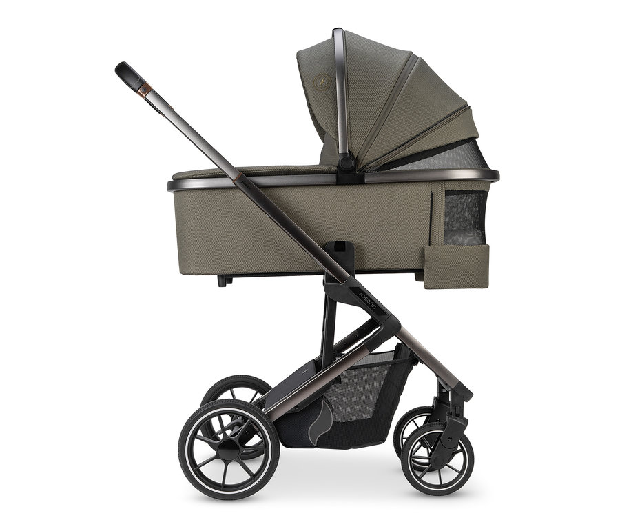 Detailaufnahme des Osann Kombi-Kinderwagens Juntos, teak.