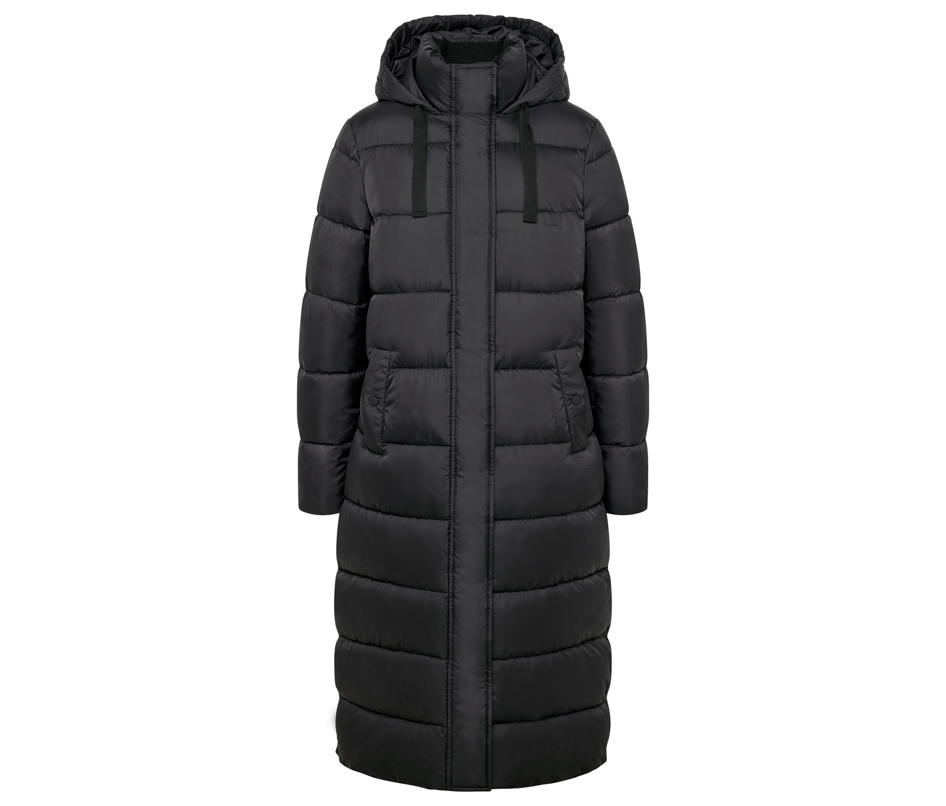 Steppmantel mit Kapuze - Damen - Gr. 38 - schwarz - schwarz