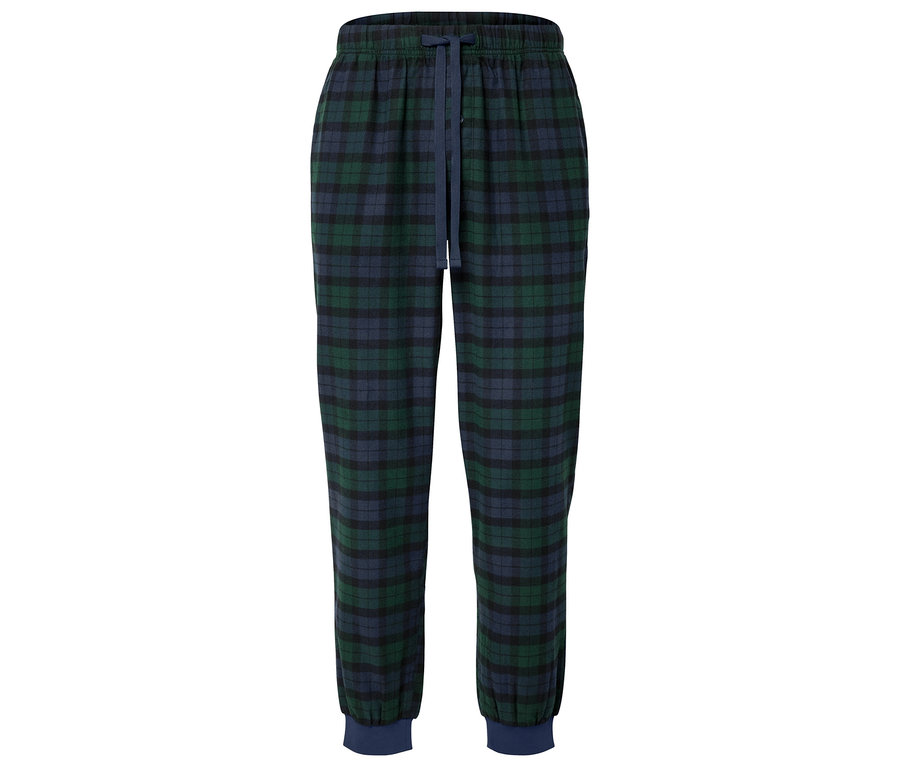 Karierte Schlafanzughose mit dunkelblauem Kordelzug.