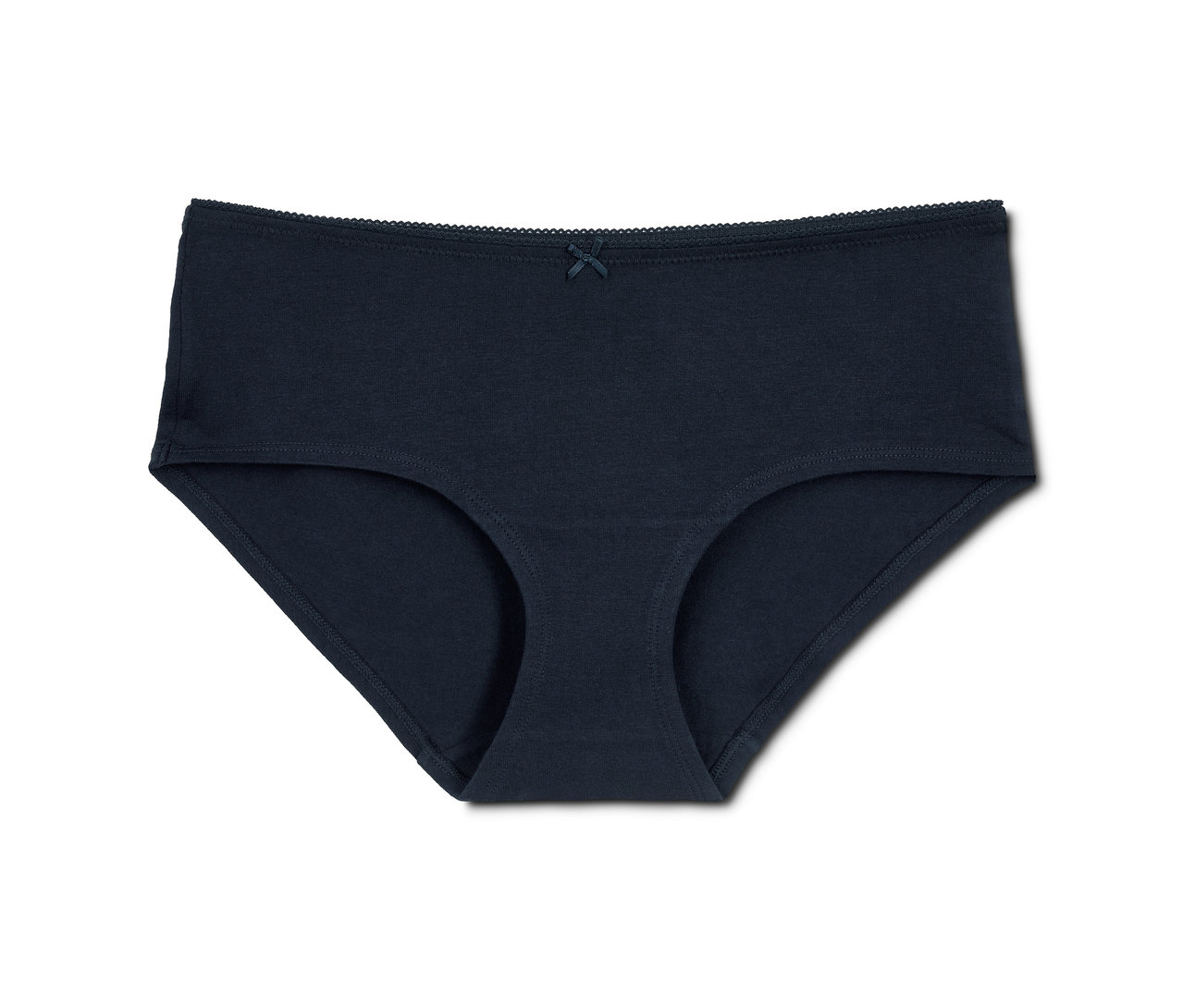 Ein einzelner marineblauer 5 Pantys mit Schleife am Bund.