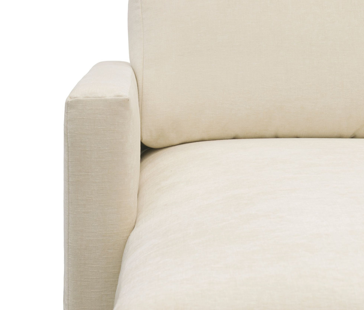 Detailansicht der cremefarbenen DOMO Longchair, linksbündig.