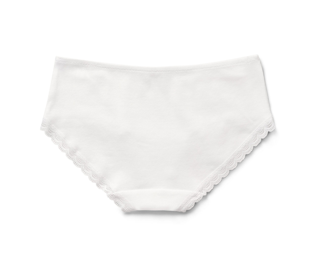 Weiße 2 Pantys aus Rippe mit Spitzenbesatz.