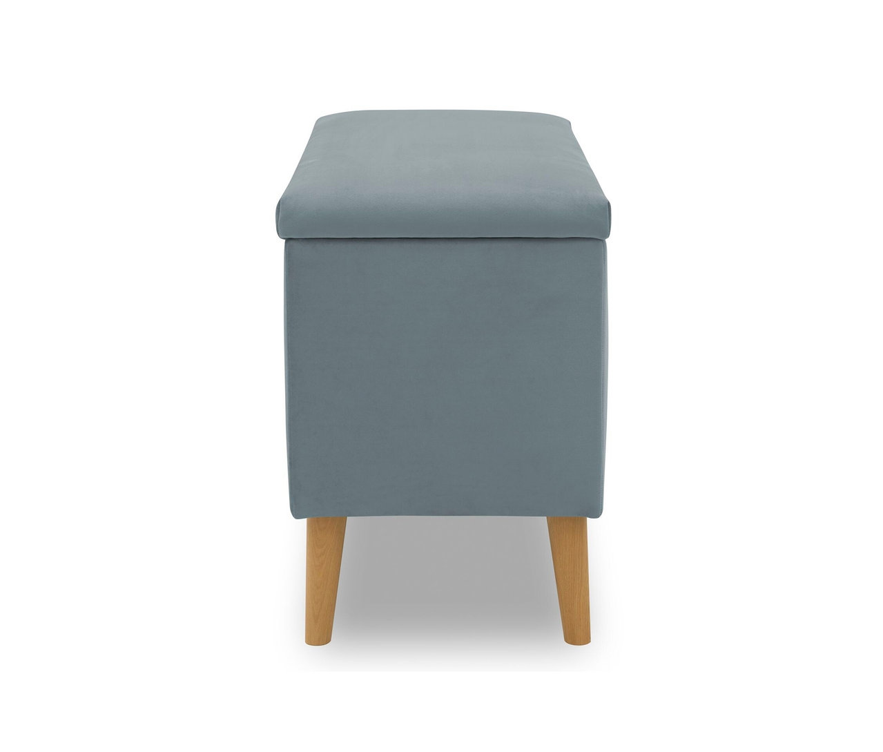 DOMO Hocker mit Staufach, hellblau auf weißem Hintergrund.
