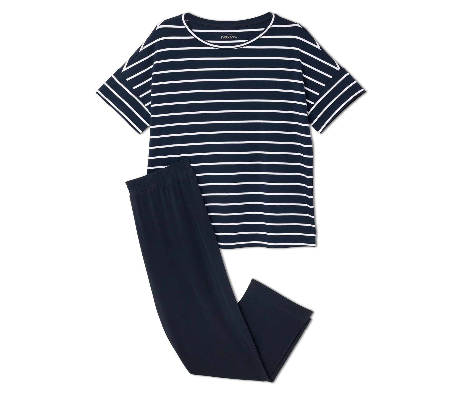 Pyjama-Set - Damen - Gr. L - dunkelblau/gestreift - dunkelblau