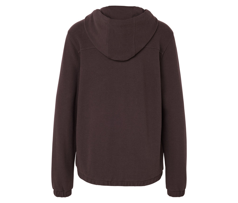 Rückansicht eines braunen Kapuzenpullovers.