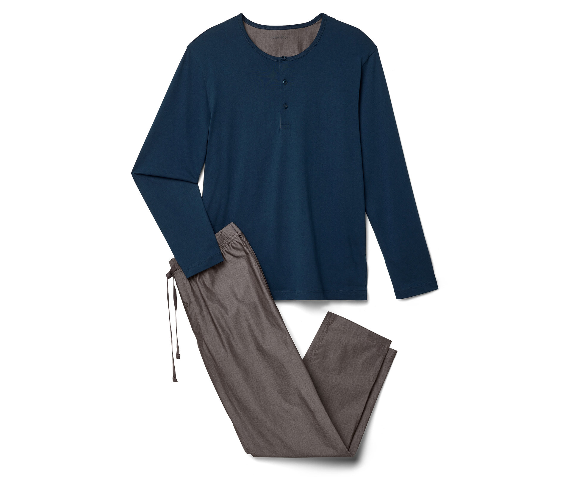 Pyjama-Set mit gewebter Hose - Herren - Gr. S - dunkelblau - dunkelblau