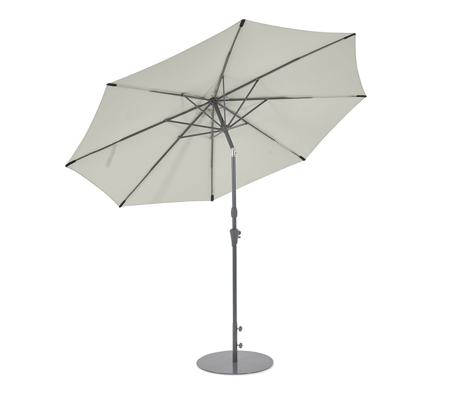 Grauer Leco Sonnenschirm, Ø 300 cm, inkl. Abdeckhaube.