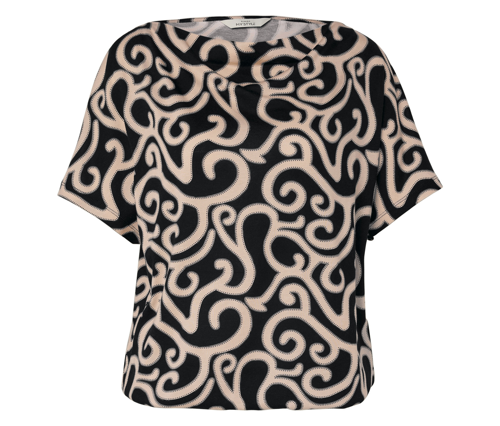 Blusenshirt mit Wasserfallkragen - Damen - Gr. XL - schwarz - schwarz