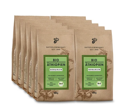 Mehrere Packungen Bio Äthiopien - 10x 250 g Gemahlen Kaffee.
