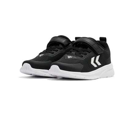 Ein Paar anthrazitfarbene hummel® Sneaker »Actus Tr Bearther Jr« mit weißen Sohlen und Klettverschlüssen.