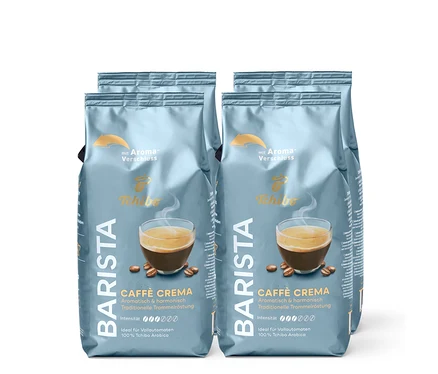 Vier Packungen Barista Caffè Crema Kaffeebohnen.