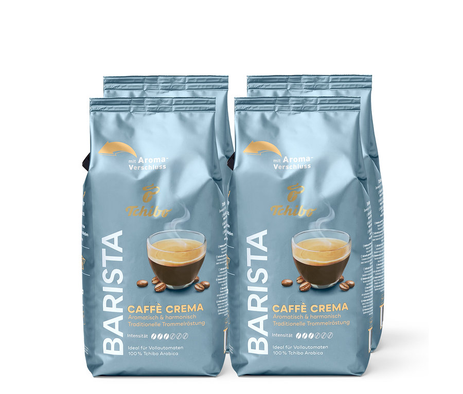 Vier Packungen Barista Caffè Crema Kaffeebohnen.