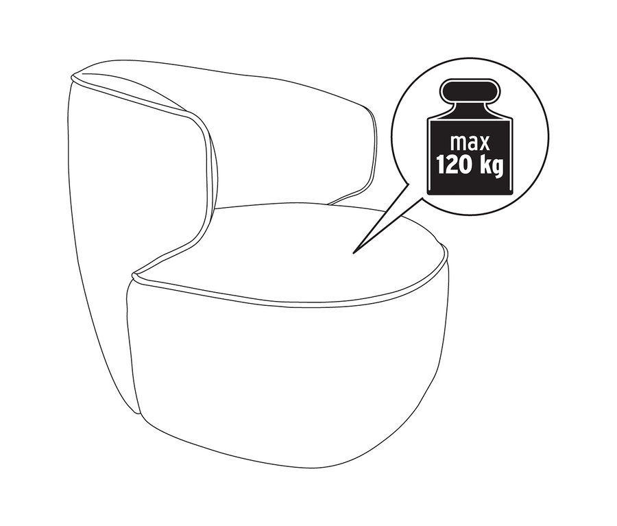 Abbildung eines Sessels mit Drehfunktion, maximale Belastung 120 kg.