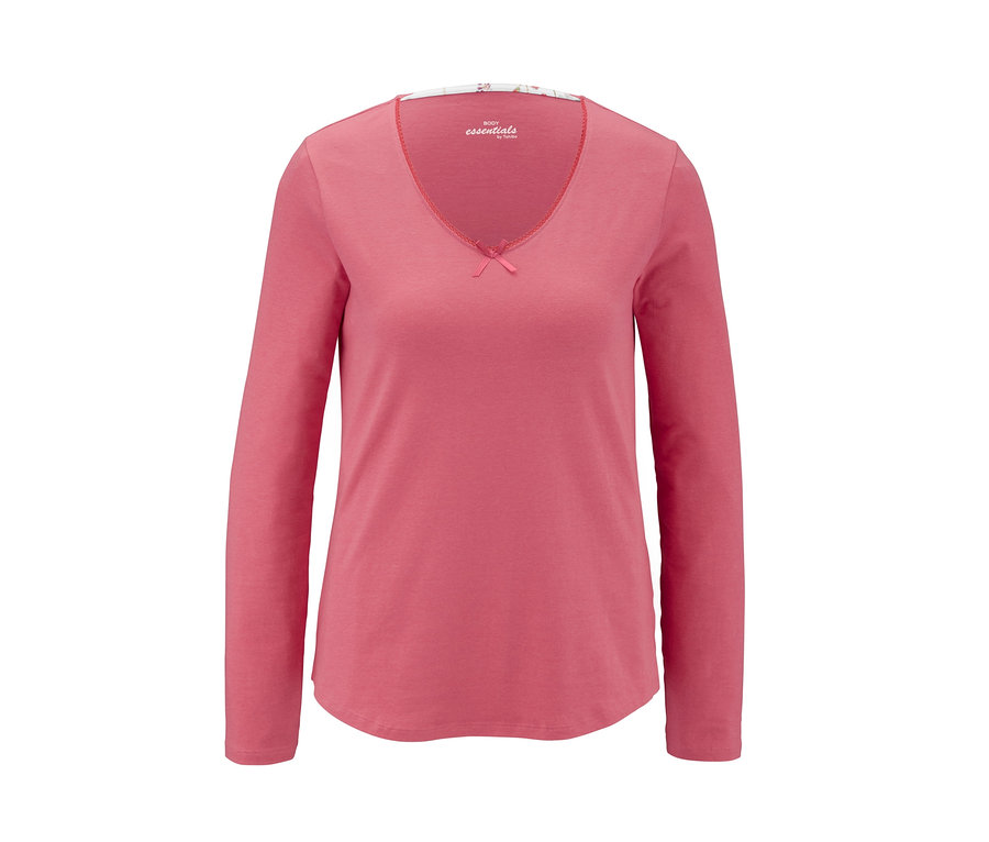 Rosa Pyjama mit langen Ärmeln und V-Ausschnitt.